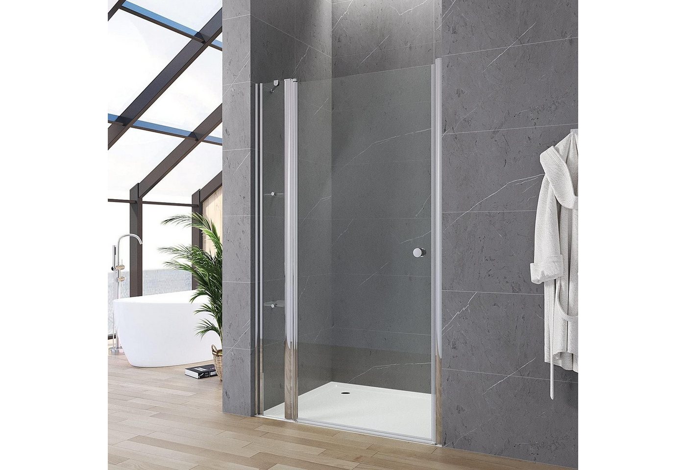 AQUABATOS Dusch-Drehtür Duschabtrennung Nischentür Duschtür mit Festteil Sicherheitsglas, 90x187 cm, Einscheiben-Sicherheitsglas (ESG) 5 mm, (Drehtür Pendeltür Schwingtür an Festteil Breite 90 95 100 110 120 cm Höhe 187 cm) Wandausgleich 20 mm & 10 mm mit Verstellbereich von AQUABATOS