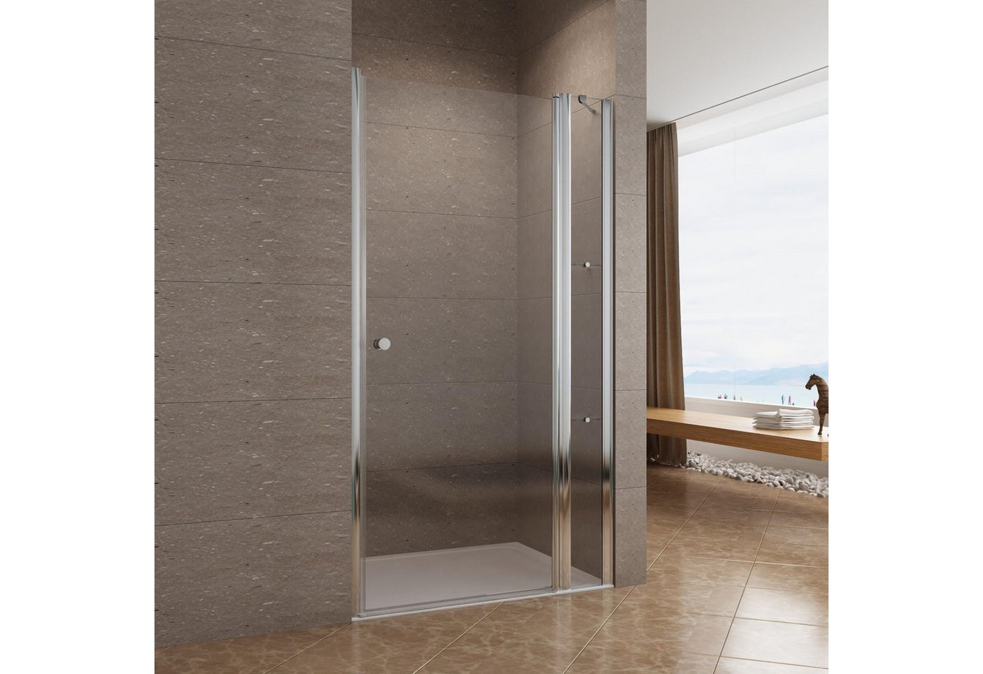 AQUABATOS Dusch-Drehtür Duschtür mit Festteil und Duschablage Breite 95 100 105 115 125cm, 95x197 cm, 6 mm klar Echtglas mit NANO-Beschichtung, (Duschabtrennung Duschwand Glas für Nische) großer Verstellbereich von AQUABATOS