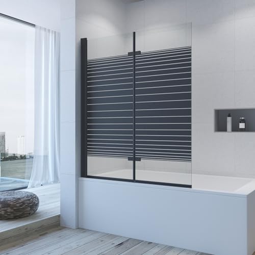 AQUABATOS Duschwand Badewanne schwarz ohne bohren 120 x 140 cm Badewannenaufsatz 2 Teilig faltbar Duschtrennwand Faltwand Glas Badewannenfaltwand Dusche 5 mm ESG Klarglas Nano Beleuchtung von AQUABATOS