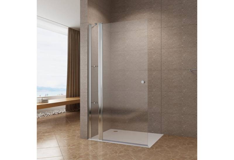 AQUABATOS Duschwand Duschabtrennung Glas Walkin Dusche Drehtür begehbare Dusche, Glaswand Echtglas mit Festteil und Duschablage, ohne Magnetprofil von AQUABATOS
