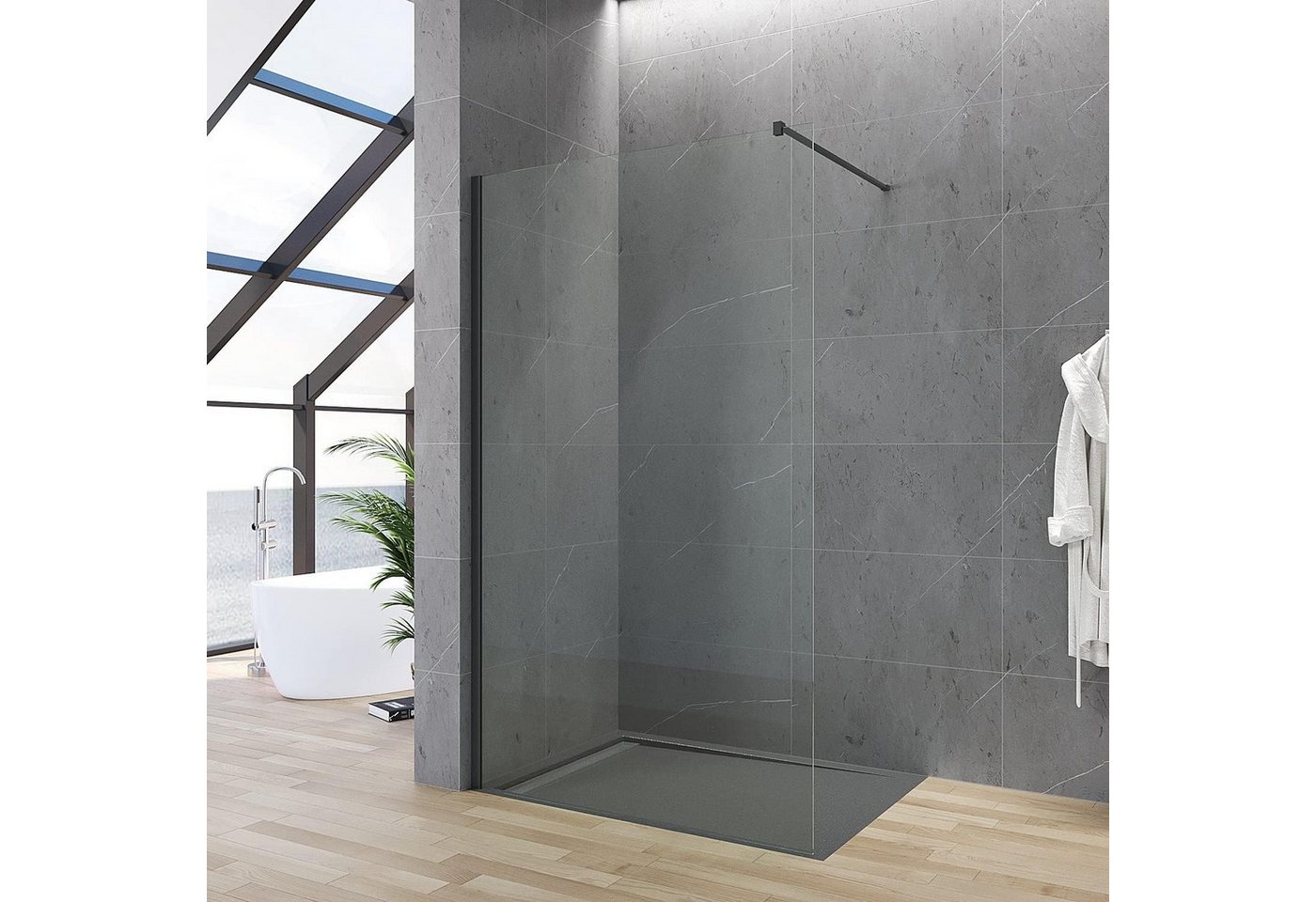 AQUABATOS Duschwand Duschabtrennung Glas walk in Dusche schwarz Glaswand 80-120 cm, 8 mm Einscheibensicherheitsglas, Lotuseffekt AQUABATOS Duschwand Duschabtrennung Glas walk in Dusche schwarz Glaswand 80-120 cm, 8 mm Einscheibensicherheitsglas, Lotuseffekt von AQUABATOS