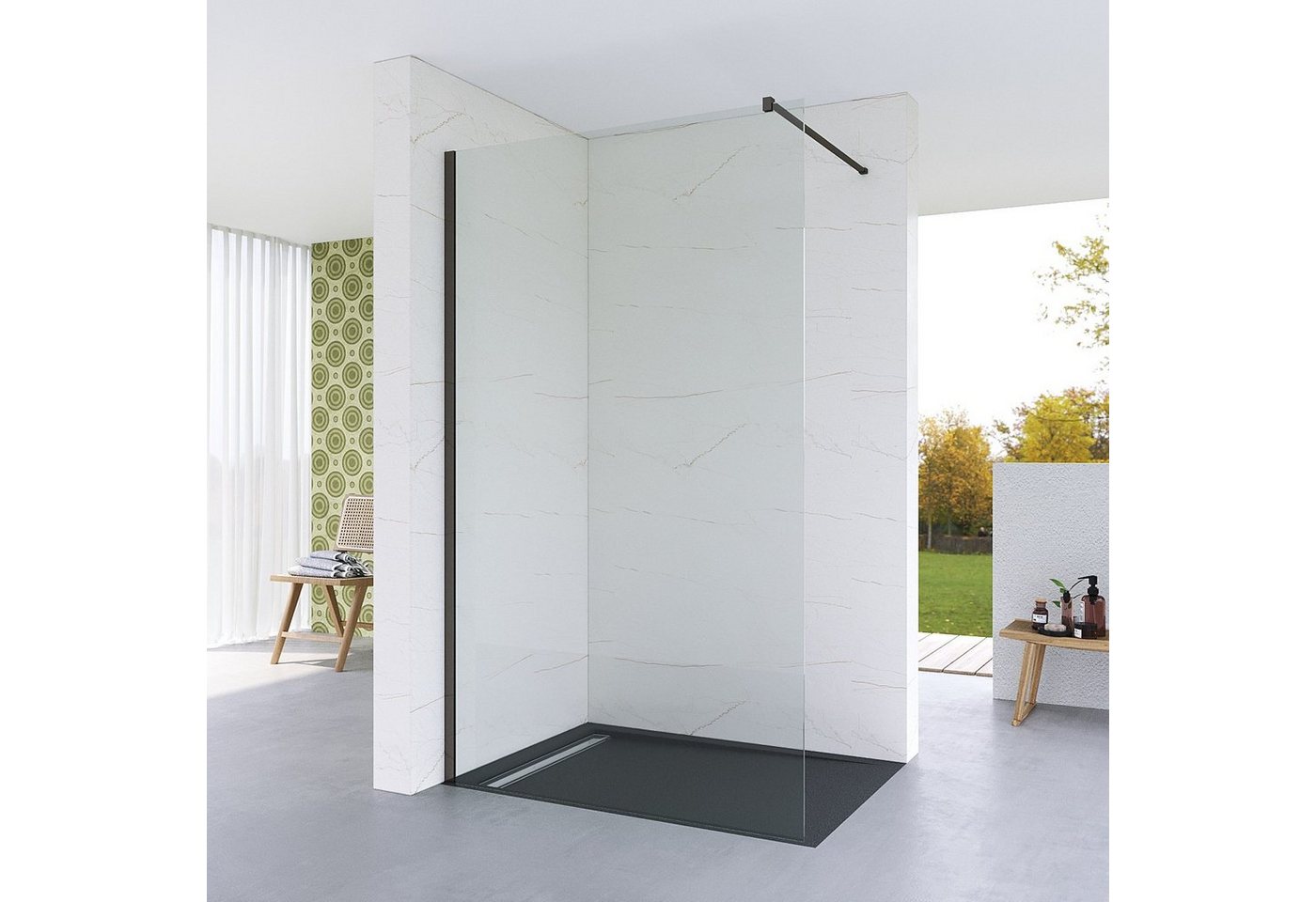 AQUABATOS Duschwand Duschabtrennung walk in Dusche Duschtrennwand Glasduschwände, 8 mm Einscheibensicherheitsglas (ESG), Aluminiumprofile in Gold/Weiß/Schwarz/Chromoptik/Grau, Klarglas,Lotuseffekt von AQUABATOS