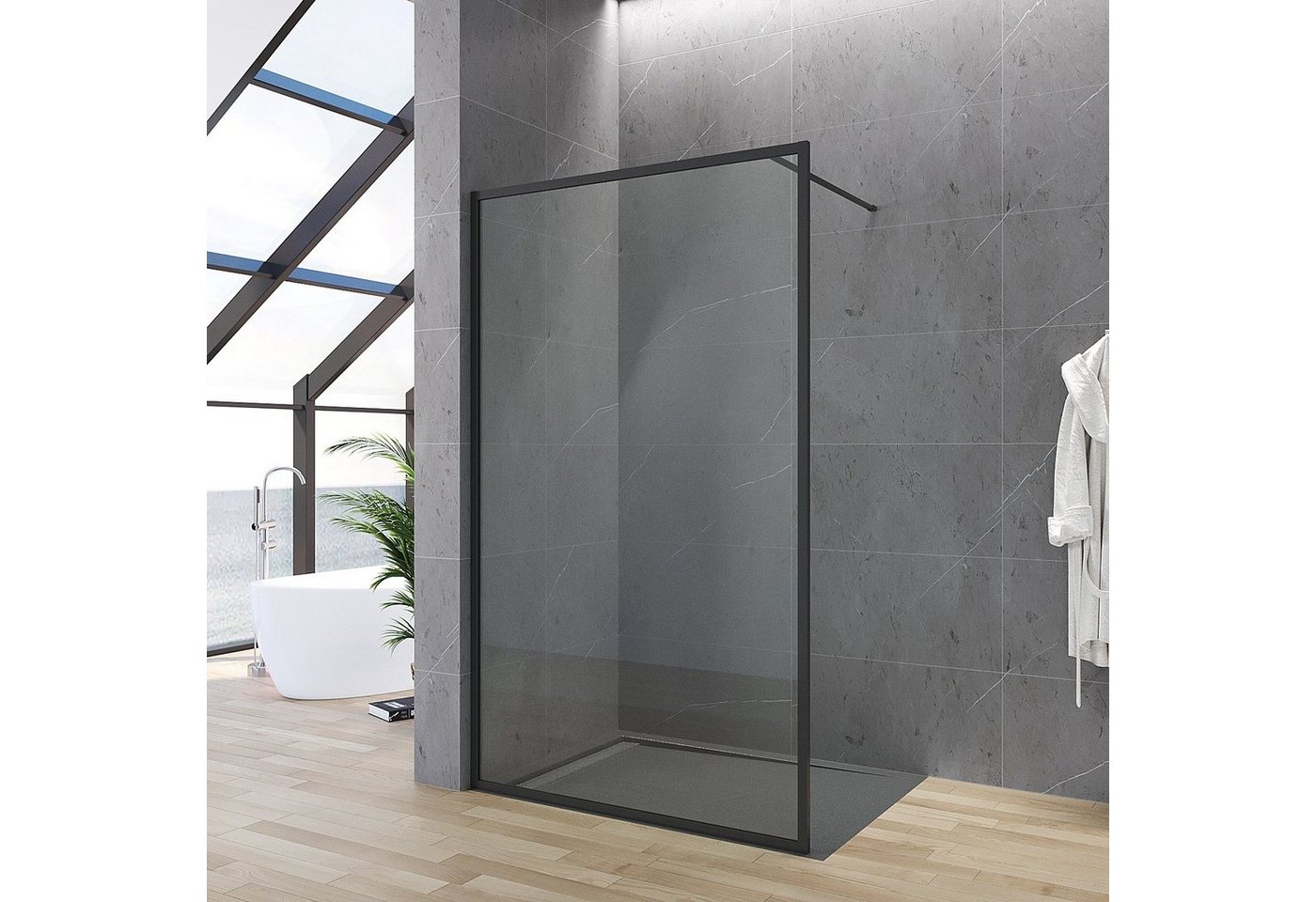 AQUABATOS Duschwand Duschwand schwarz Glas 80x203 90x203 100x203 110x203 120x203 cm, 8 mm Einscheibensicherheitsglas, Nano Beschichtung, Vollrahmen, mit Verstellbereich von AQUABATOS