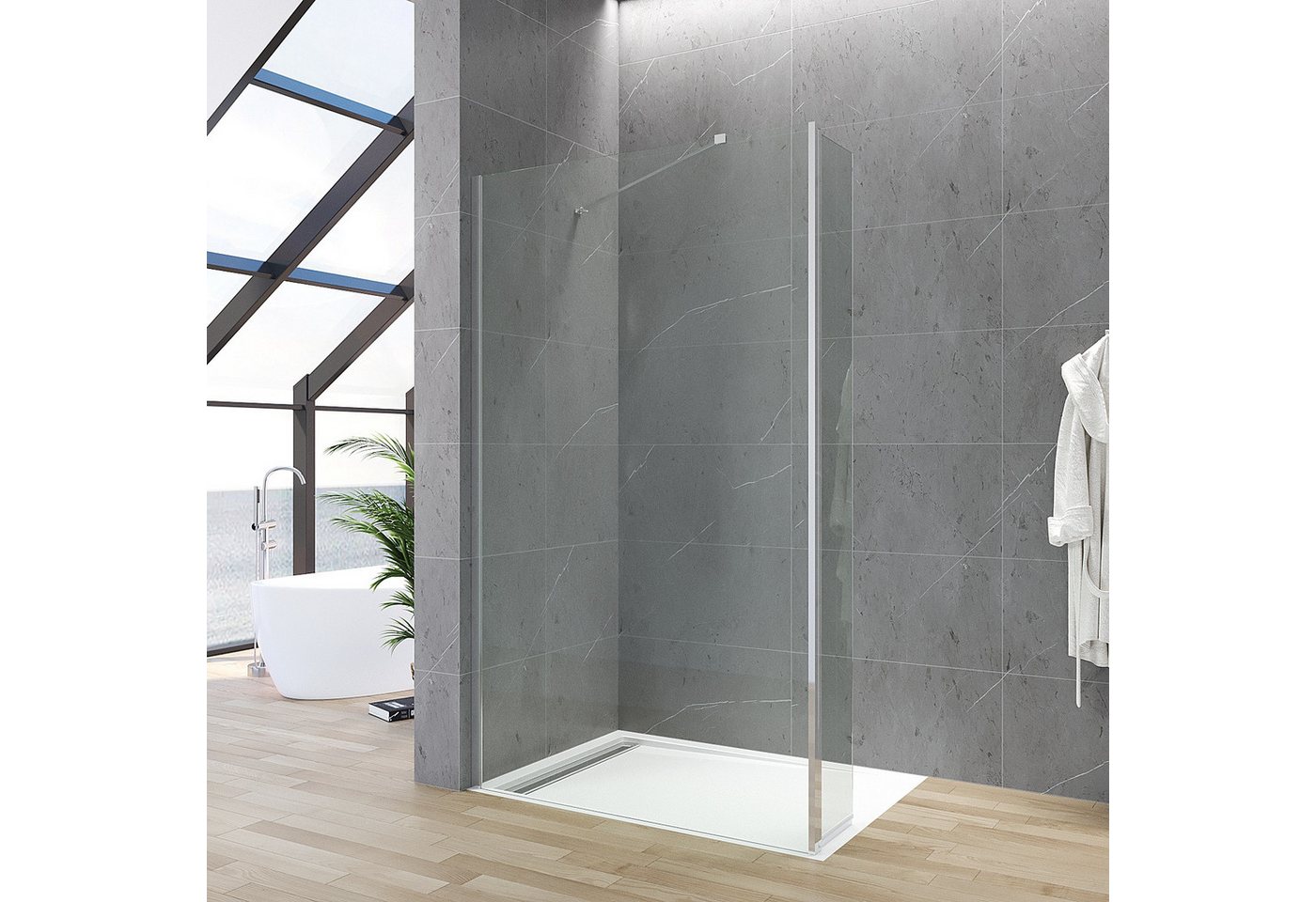 AQUABATOS Duschwand Walk-in-Dusche Duschabtrennung mit 30 cm Spritzschutz, Einscheibensicherheitsglas mit Nanobeschichtung, (80cm-120cm), mit Verstellbereich, Höhe 200cm von AQUABATOS