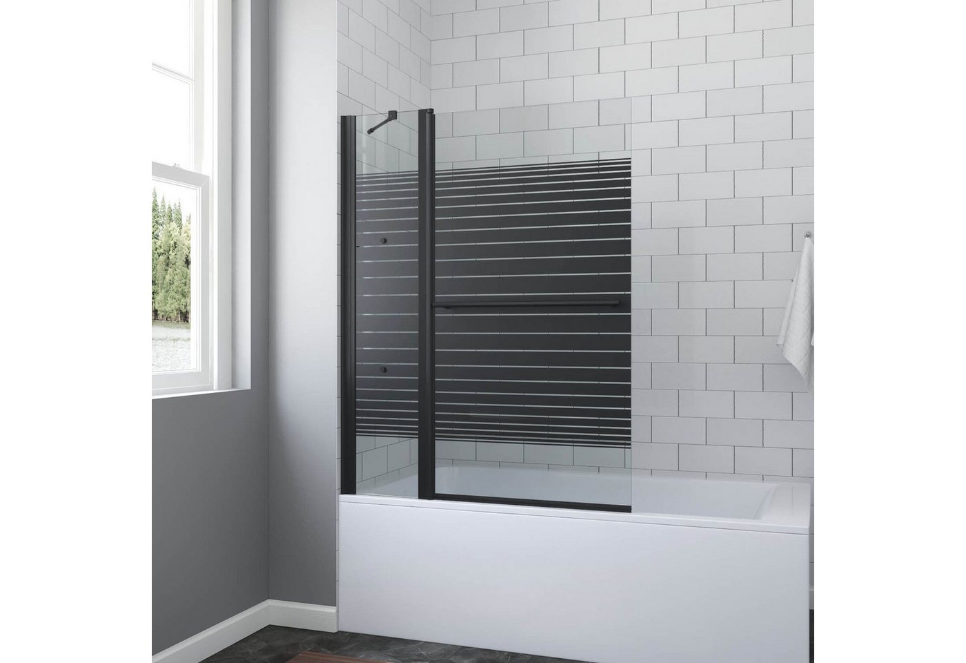 AQUABATOS Duschwand für Badewanne Eck Badewannenaufsatz 110x140cm 1tlg Spritzschutz im Bad, 5 mm Einscheiben-Sicherheitsglas (ESG) mit Nanobeschichtung, mit Handtuchhalter,großer Verstellbereich von AQUABATOS