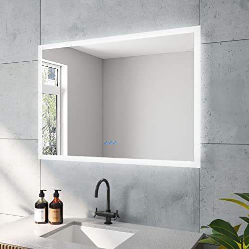 AQUABATOS ECHOS-Serie Badspiegel Badezimmerspiegel mit LED Beleuchtung 100x70 cm Antibeschlag Touch Schalter Dimmbar Memory-Funktion Wandschalter Kaltweiß Neutralweiß Warmweiß optional einstellbar von AQUABATOS
