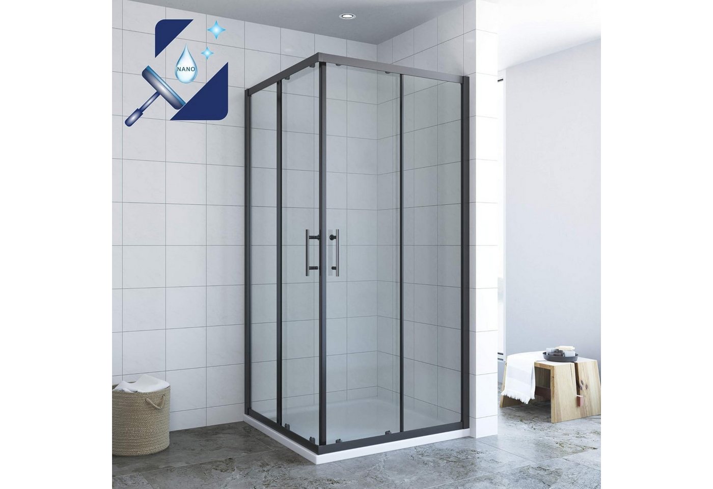 AQUABATOS Eckdusche Duschkabine mit Schiebetüren Eckeinstieg 80x80 90x90 100x100 cm, Nano Beschichtung 6 mm Sicherheitsglas mit variablem Verstellbereich AQUABATOS Eckdusche Duschkabine mit Schiebetüren Eckeinstieg 80x80 90x90 100x100 cm, Nano Beschichtung 6 mm Sicherheitsglas mit variablem Verstellbereich von AQUABATOS