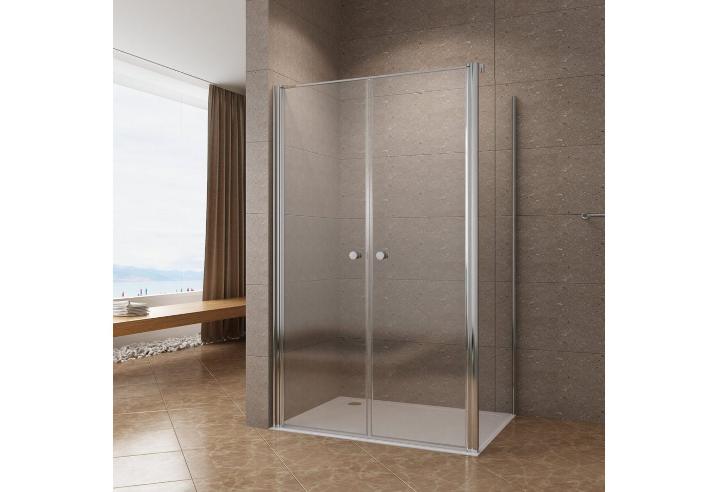 AQUABATOS Eckdusche Eckdusche Duschkabine Eckeinstieg Dusche Pendeltür mit Seitenwand, BxT: 90x75 cm, 6 mm Einscheibensicherheitsglas mit Nanobeschichtung, ebenerdige Montage möglich,rahmenlos,barrierefrei von AQUABATOS