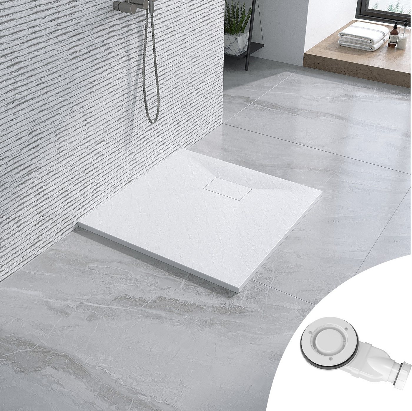 AQUABATOS Eckduschwanne Duschwanne 90x90 cm SMC Duschtasse Brausewanne mit Ablaufgarnitur, weiß/schwarz,Anti-Rutsch,Zuschneidbar,Steinoptik,superflach,bodenebene Montage,Quadratisch AQUABATOS Eckduschwanne Duschwanne 90x90 cm SMC Duschtasse Brausewanne mit Ablaufgarnitur, weiß/schwarz,Anti-Rutsch,Zuschneidbar,Steinoptik,superflach,bodenebene Montage,Quadratisch von AQUABATOS