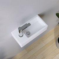 Aquabatos - Hängewaschbecken Keramik Waschtisch Handwaschbecken, mit Hahnloch Links und Stockschrauben, Ohne Überlauf, Ohne wasserhahn, Ohne Aquabatos - Hängewaschbecken Keramik Waschtisch Handwaschbecken, mit Hahnloch Links und Stockschrauben, Ohne Überlauf, Ohne wasserhahn, Ohne von AQUABATOS