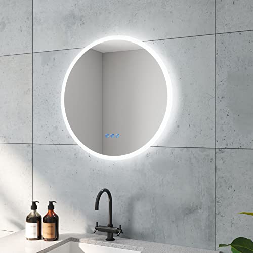 AQUABATOS LED Badspiegel Rund 60 cm Badezimmerspiegel mit Beleuchtung, Touch Schalter Dimmbar, Kaltweiß Neutralweiß Warmweiß Einstellbar, Spiegel heizung, Beschlagfrei, für Wandschalter von AQUABATOS
