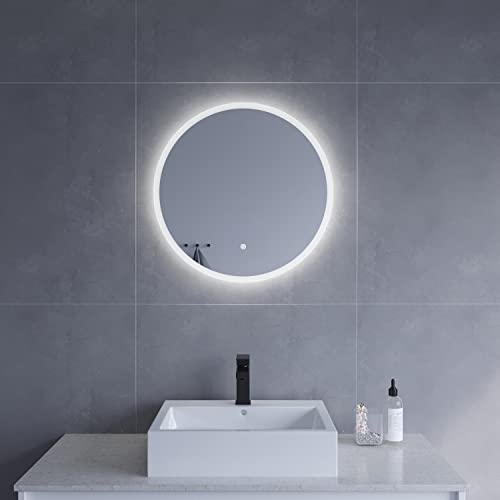 AQUABATOS LED Badspiegel mit Beleuchtung Rund 60cm Wandspiegel Beleuchtet Badezimmer Spiegel lichtspiegel Antifog Dimmbar Touch Kaltweiß Beschlagfrei Antibeschlag IP44 CE von AQUABATOS