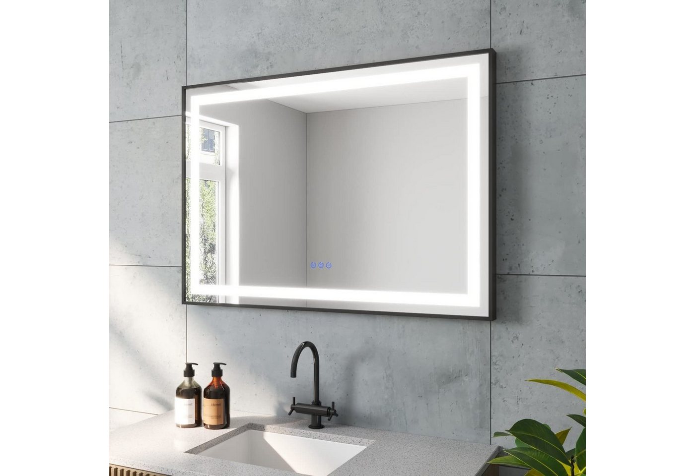 AQUABATOS LED-Lichtspiegel LED Badspiegel schwarz mit Beleuchtung Badezimmerspiegel Wandspiegel, Dimmbar Antibeschlag Touch Kaltweiß Neutralweiß Warmweiß von AQUABATOS