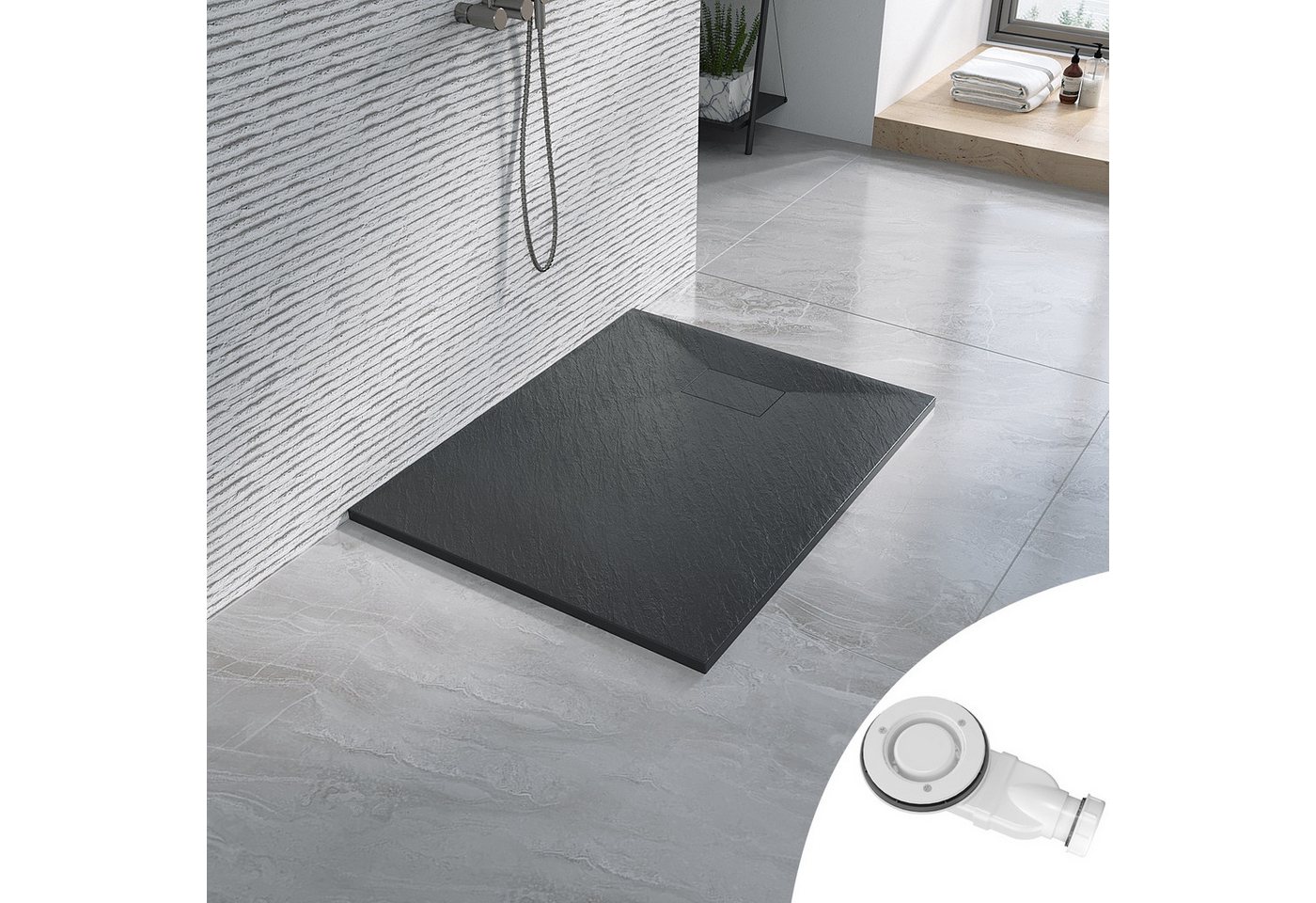 AQUABATOS Rechteckduschwanne Duschwanne 100x80 SMC Duschtasse Eckduschwanne Brausewanne, mit Ablaufgarnitur,weiß/schwarz,Anti-Rutsch,Zuschneidbar,Steinoptik,superflach,bodenebene Montage,Rechteck AQUABATOS Rechteckduschwanne Duschwanne 100x80 SMC Duschtasse Eckduschwanne Brausewanne, mit Ablaufgarnitur,weiß/schwarz,Anti-Rutsch,Zuschneidbar,Steinoptik,superflach,bodenebene Montage,Rechteck von AQUABATOS