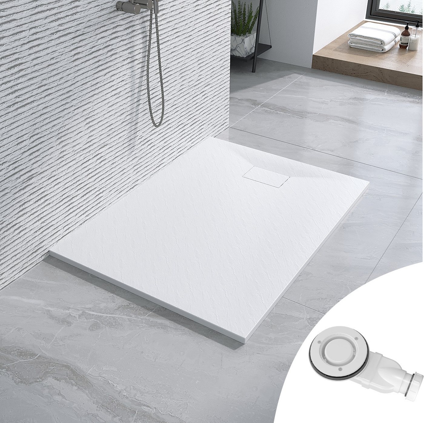 AQUABATOS Rechteckduschwanne Duschwanne 120x90 SMC Duschtasse Eckduschwanne Brausewanne, mit Ablaufgarnitur,weiß/schwarz,Anti-Rutsch,Zuschneidbar,Steinoptik,superflach,bodenebene Montage,Rechteck AQUABATOS Rechteckduschwanne Duschwanne 120x90 SMC Duschtasse Eckduschwanne Brausewanne, mit Ablaufgarnitur,weiß/schwarz,Anti-Rutsch,Zuschneidbar,Steinoptik,superflach,bodenebene Montage,Rechteck von AQUABATOS