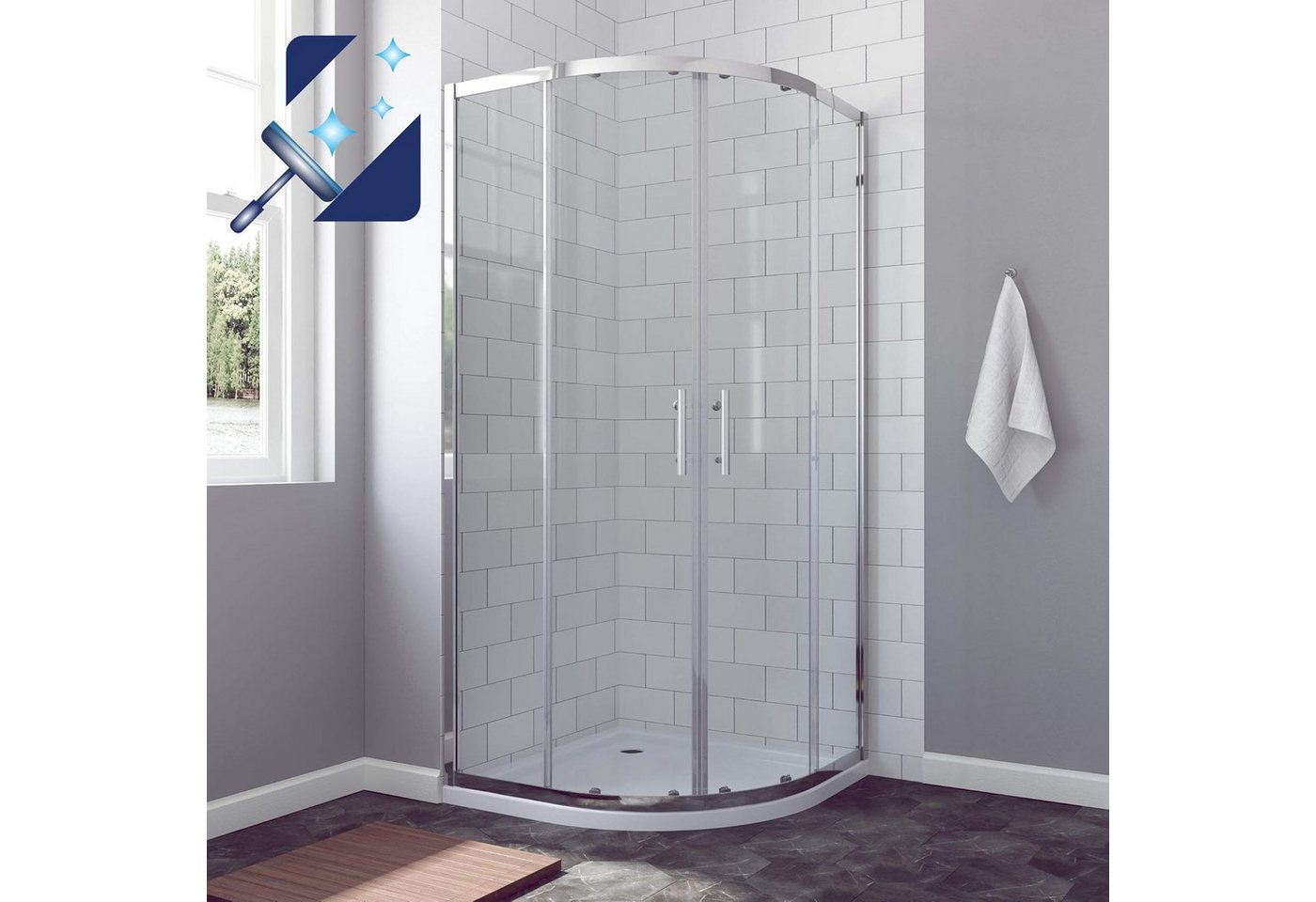 AQUABATOS Runddusche Duschkabine Eckeinstieg 80x80x195cm 90x90x195 cm, BxT: 80x80 cm, Einscheibensicherheitsglas (ESG), Runddusche Viertelkreis Eckdusche Schiebetüren Duschtür Duschabtrennung Dusche Glas Glastür Nano Beschichtung, Chromoptik, Sicherheitsglas, Echtglas, mit großem Verstellbereich von AQUABATOS