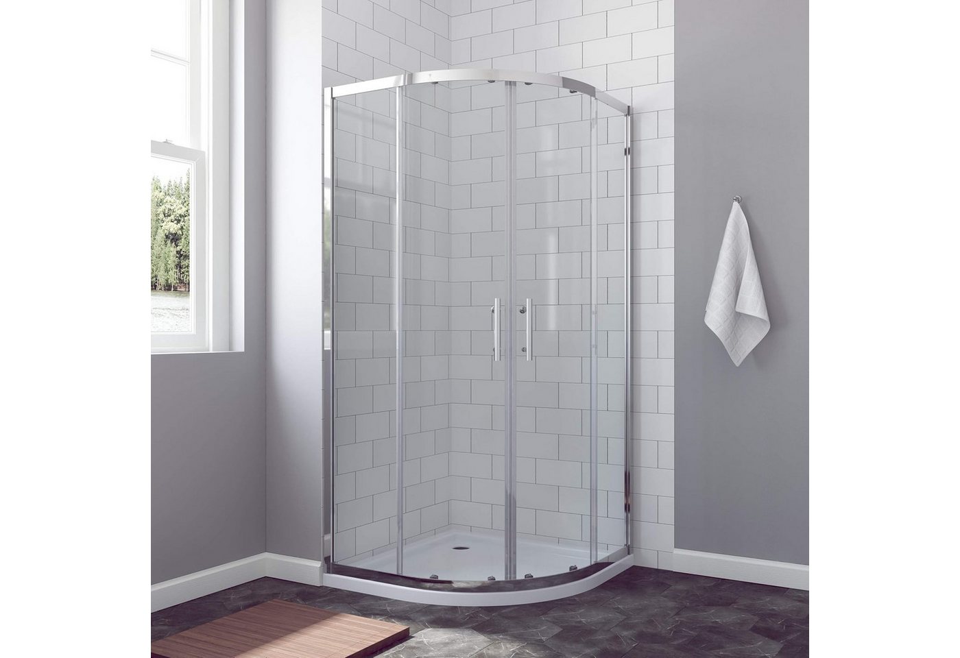 AQUABATOS Runddusche Duschkabine Runddusche Viertelkreis Eckdusche Schiebetür Duschtür, BxT: 90x90 cm, 6 mm Einscheibensicherheitsglas, Eckeinstieg Duschabtrennung Dusche Glas Glastür Höhe 185 cm, Radius: 55 cm, Sicherheitsglas, Echtglas, mit großem Verstellbereich, Umlaufende Aluminiumprofile in Chromoptik AQUABATOS Runddusche Duschkabine Runddusche Viertelkreis Eckdusche Schiebetür Duschtür, BxT: 90x90 cm, 6 mm Einscheibensicherheitsglas, Eckeinstieg Duschabtrennung Dusche Glas Glastür Höhe 185 cm, Radius: 55 cm, Sicherheitsglas, Echtglas, mit großem Verstellbereich, Umlaufende Aluminiumprofile in Chromoptik von AQUABATOS