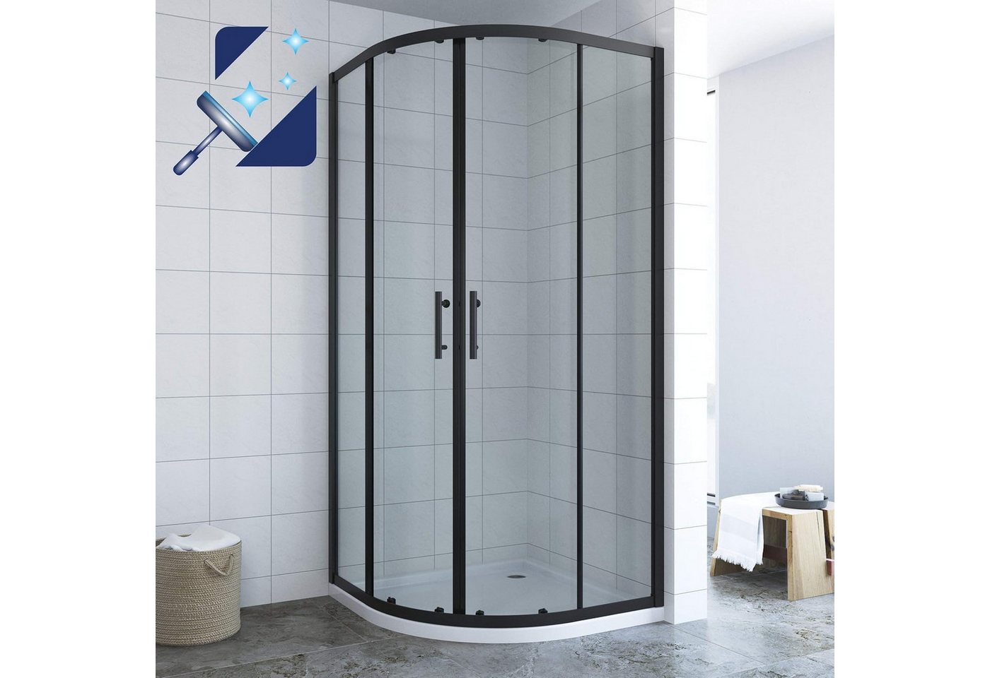 AQUABATOS Runddusche Viertelkreis Duschkabine Schwarz 80x80 90x90 Schiebetür Drehtür Glas, erhältlich in Silber matt/Schwarz matt/Chromoptik, Sicherheitsglas AQUABATOS Runddusche Viertelkreis Duschkabine Schwarz 80x80 90x90 Schiebetür Drehtür Glas, erhältlich in Silber matt/Schwarz matt/Chromoptik, Sicherheitsglas von AQUABATOS
