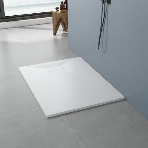 AQUABATOS SMC Duschwanne 120x80 cm Weiß Eckig Quadratisch Duschtasse Duschbecken Brausewanne Brausetasse Rutschfest Bodengleich Ebenerdig Steinoptik Schieferoptik (Ablaufgarnitur nicht Inklusive) von AQUABATOS