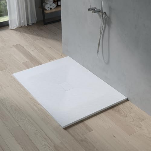 AQUABATOS SMC Duschwanne 140x100 cm Weiß Eckig Quadratisch Duschtasse Duschbecken Brausewanne Brausetasse Rutschfest Bodengleich Ebenerdig Steinoptik Schieferoptik (Ablaufgarnitur nicht Inklusive) von AQUABATOS