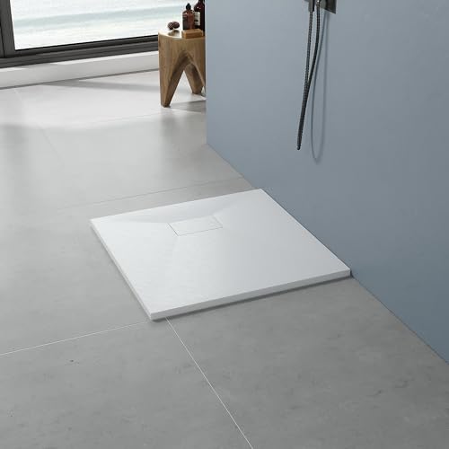 AQUABATOS SMC Duschwanne 80x80 cm 32 mm Weiß Eckig Quadratisch Duschtasse Rutschfest Bodengleich Ebenerdig Montage Steinoptik Schieferoptik Superflach (Ablaufgarnitur nicht Inklusive) von AQUABATOS