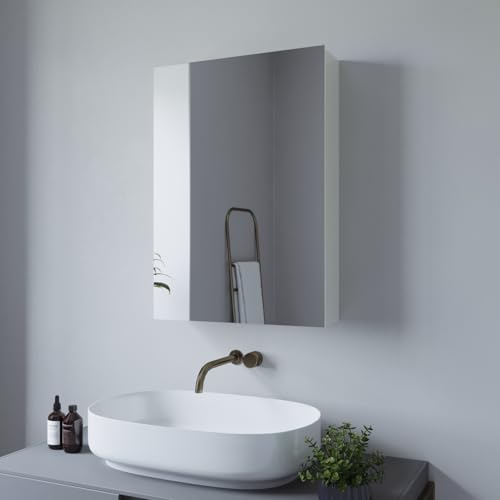 AQUABATOS Spiegelschrank Bad 50 x 70 cm ohne Beleuchtung Aluminium Rahmen Weiß matt Eintürig doppelt Verspiegelt klein schmal Badezimmer Nicht aus Kunststoff von AQUABATOS