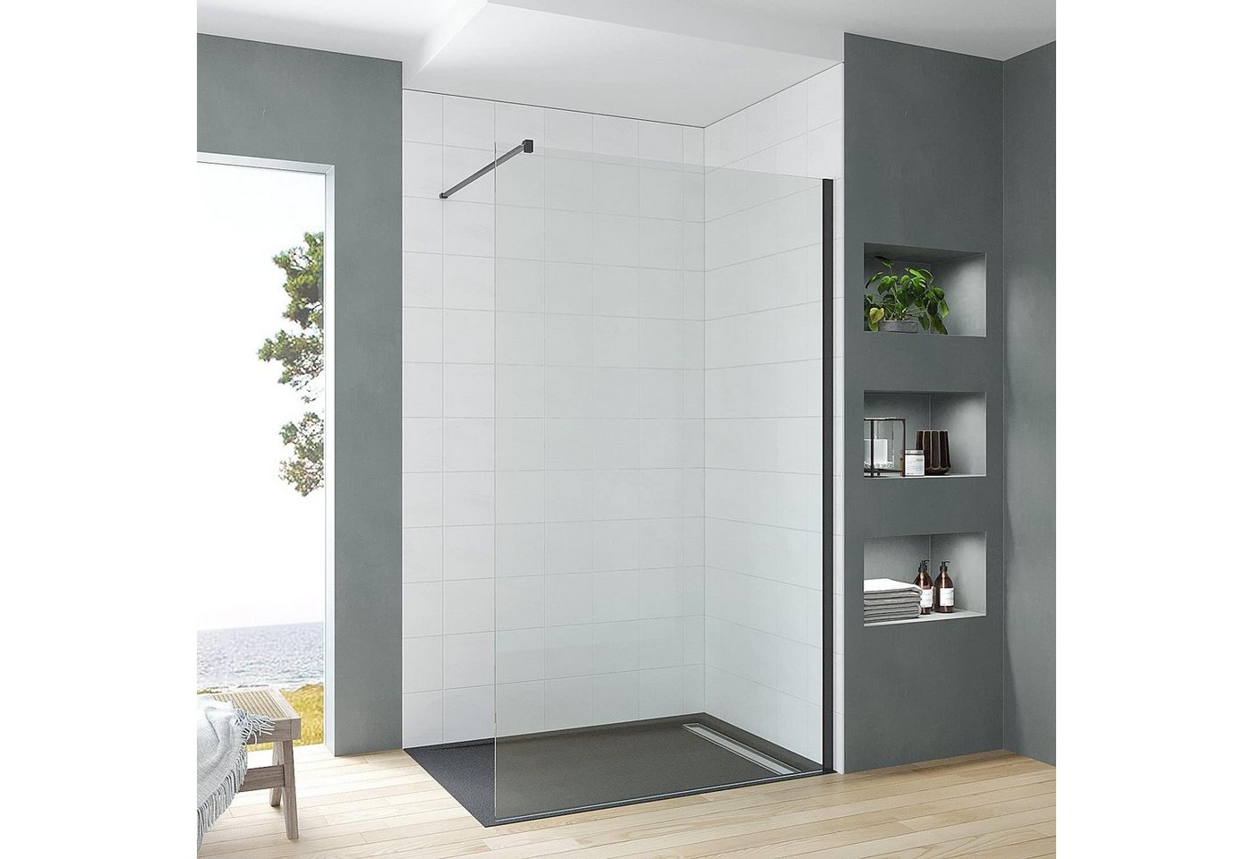AQUABATOS Walk-in-Dusche Duschabtrennung schwarz matt Duschwand Glas Duschtrennwand walk in, 8 mm Einscheibensicherheitsglas mit Nano Beschichtung Klarglas, Duschwand erhältlich in 5 verschiedenen Breiten AQUABATOS Walk-in-Dusche Duschabtrennung schwarz matt Duschwand Glas Duschtrennwand walk in, 8 mm Einscheibensicherheitsglas mit Nano Beschichtung Klarglas, Duschwand erhältlich in 5 verschiedenen Breiten von AQUABATOS