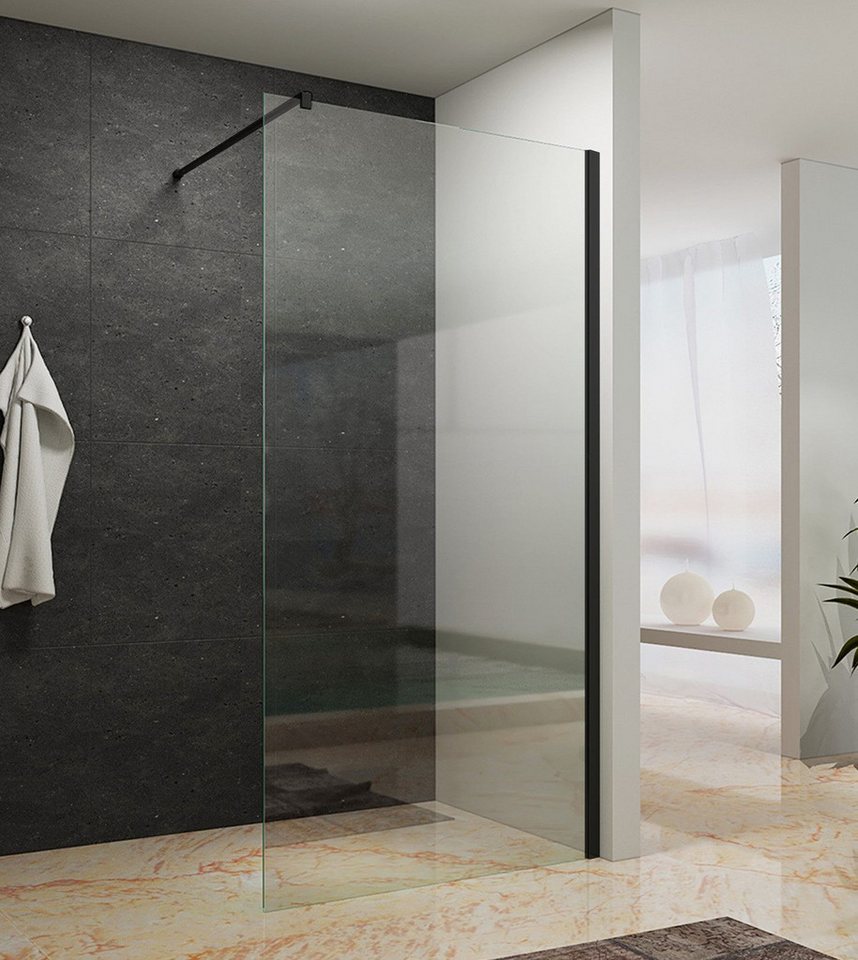 AQUABATOS Walk-in-Dusche Duschtrennwand Glaswand Duschglaswand Dusche Glas schwarz, Walk-In Duschwand 10 mm Nano Glas in 5 verschiedenen Breiten (80-120cm), Höhe: 200 cm von AQUABATOS
