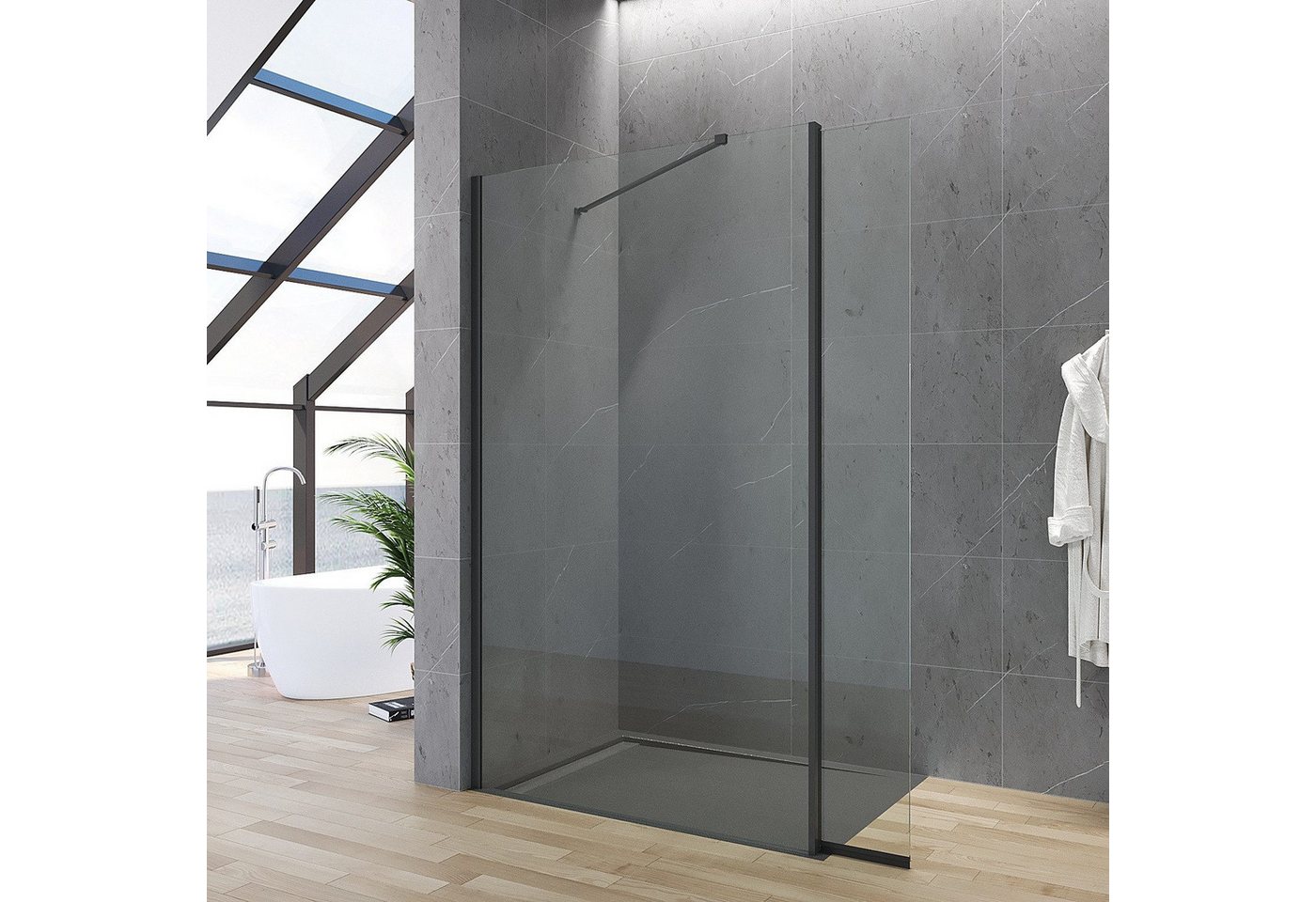 AQUABATOS Walk-in-Dusche Duschwand Glas für Dusche schwarz mit 8mm NANO-GLAS (80cm-120cm), Einscheibensicherheitsglas, Höhe: 200 cm von AQUABATOS