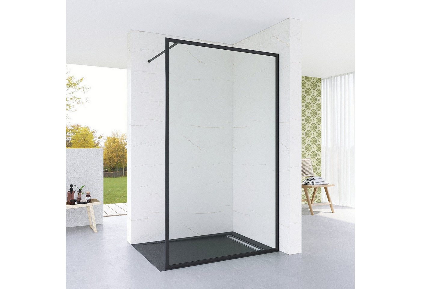 AQUABATOS Walk-in-Dusche Duschwand für Dusche Walk in Dusche Duschabtrennung Glas Schwarz, Sicherheitsglas, 8 mm Einscheibensicherheitsglas, Klarglas, (Breite 80 90 100 110 120 cm), Höhe: 203 cm von AQUABATOS