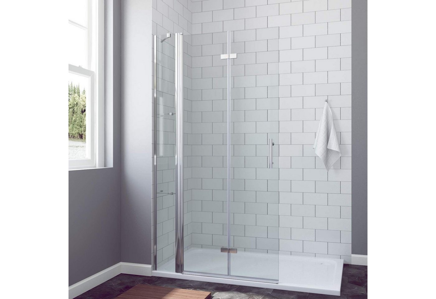 AQUABATOS Walk-in-Dusche Faltbare Walk in Dusche Duschwand Glas Duschabtrennung, Duschtrennwand Glastrennwand Glaswand 6mm ESG mit Nano Beschichtung, Drehfalttür mit Festteil und 2 Acryl Duschablagen AQUABATOS Walk-in-Dusche Faltbare Walk in Dusche Duschwand Glas Duschabtrennung, Duschtrennwand Glastrennwand Glaswand 6mm ESG mit Nano Beschichtung, Drehfalttür mit Festteil und 2 Acryl Duschablagen von AQUABATOS