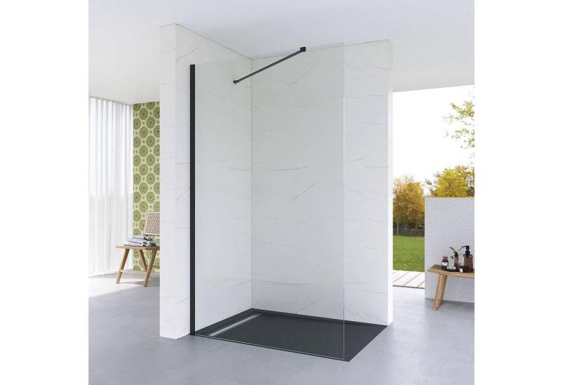 AQUABATOS Walk-in-Dusche Walk in Duche schwarz Duschtrennwand Glasduschwand Duschabtrennung, 8 mm starkes Einscheibensicherheitsglas mit Nanobeschichtung inkl. verstellbarer Winkel Stabilisationsbügel, Breite wählbar 80 90 100 110 120 cm von AQUABATOS