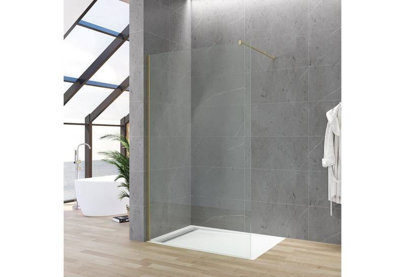 AQUABATOS Walk-in-Dusche Walk in Dusche Duschwand Glas Trennwand Duschabtrennung Duschkabine, 8 mm Einscheibensicherheitsglas, Goldenes Profil von AQUABATOS