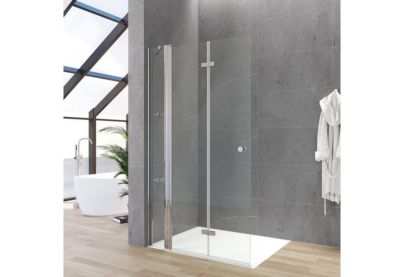 AQUABATOS Walk-in-Dusche Walk in Duschwand Glas Duschkabine Glas Drehtür Duschtrennwand, 85 90 95 105 115 135cm Höhe 187 cm 5 mm Einscheibensicherheitsglas (ESG), (Duschabtrennung Falttür Duschtrennwand Duschtür mit Festteil und Duschablagen Drehfalttür Duschkabinen Eckdusche variabler Verstellbereich,barrierefrei,rahmenlos,Hebe-Senk-Funktion) von AQUABATOS