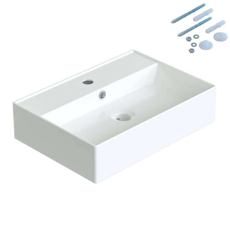 AQUABATOS Waschbecken Aufsatzwaschbecken mit/ohne Hahnloch rund oval eckig 30 40 50 60cm (Handwaschbecken Gäste wc Waschbecken klein Wandmontage ohne Unterschrank modern, mit ohne Überlauf wählbar,Ultradünner Rand), verschiedene Montagemöglichkeiten von AQUABATOS