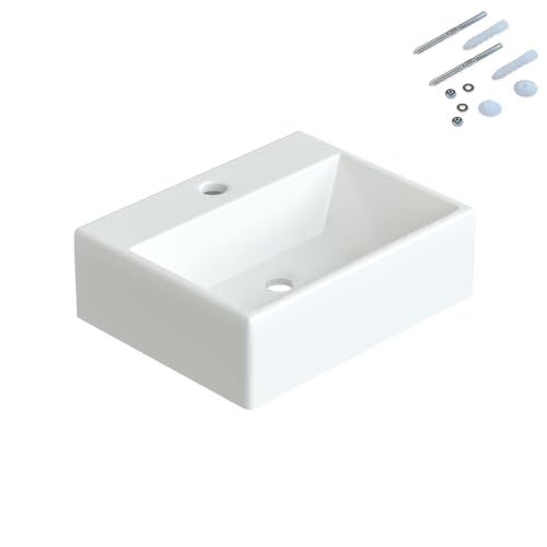AQUABATOS Waschbecken aus Keramik Eckig 38 x 30 cm Aufsatzwaschbecken für Waschtisch Unterschrank Waschplatz Hängewaschbecken Handwaschbecken klein Weiß Gäste WC mit Hahnloch | OHNE Überlauf von AQUABATOS