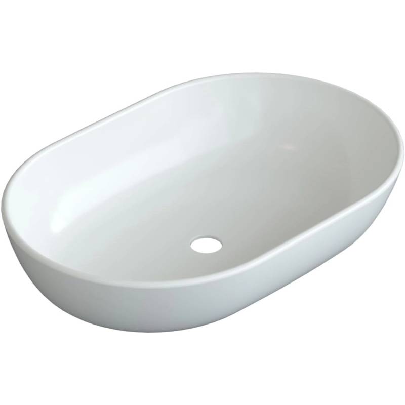 Aquabatos Aufsatzwaschbecken Ovales Waschbecken Handwaschbecken 60 x 42 x 14 cm Aufsatzbecken Keramik Weiß ohne Wasserhahnloch und Überlauf von AQUABATOS