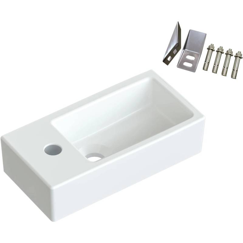 Aquabatos Bad Waschplatz Waschbecken Handwaschbecken aus Keramik Links mit Wasserhahnloch Aufsatzwaschbecken 40,5 x 20 x 10,5 cm für Gäste-WC von AQUABATOS
