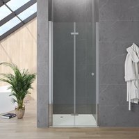 Duschabtrennung Nischentür Falttür Rahmenlos Einzelfalttür Faltdusche Duschwand Dusche Duschtür Duschkabine Höhe 187 cm Sicherheitsglas klarglas 5 mm von AQUABATOS