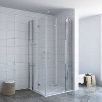 Duschkabine Eckeinstieg Doppeltür Falttüren mit Festteilen für Duschwanne Dusche Drehfalttür rahmenlose Nano Glas Größe 7. 95x95x197cm Eckduschwand von AQUABATOS