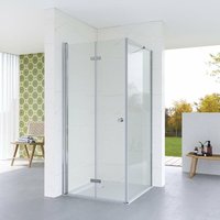 Duschkabine Eckeinstieg Falttür Drehfaltür Pendeltür mit Seitenwand Duschabtrennung Duschwand Glas Eckdusche rahmenlos Faltbar klappbar Duschtür mit von AQUABATOS