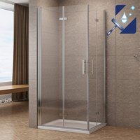 Duschkabine Eckeinstieg Falttür Eckdusche 180º Faltbar Klappbar Duschtür Duschwand Glas Duschtrennwand aus 6mm Sicherheitsglas mit Nano Beschichtung von AQUABATOS