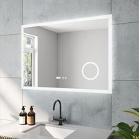 Aquabatos - ECHOS-Serie led Badspiegel 100x70 cm Antibeschlag Kosmetikspiegel 3-Fach Vergrößerung Uhr Touch Schalter Dimmbar Memory-Funktion für von AQUABATOS