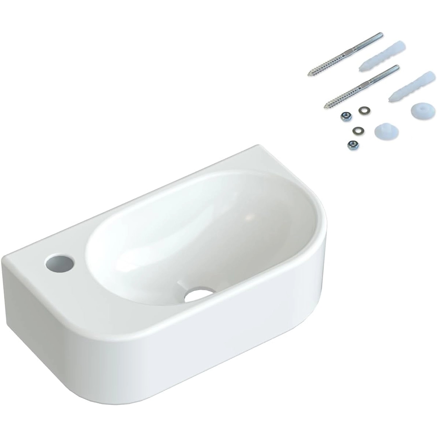 Aquabatos Handwaschbecken Klein Gäste WC Waschbecken weiß Design 40 x 21,5 x 10,5 cm Bad Waschplatz Aufsatzwaschbecken Links mit Wasserhahnloch Aquabatos Handwaschbecken Klein Gäste WC Waschbecken weiß Design 40 x 21,5 x 10,5 cm Bad Waschplatz Aufsatzwaschbecken Links mit Wasserhahnloch von AQUABATOS