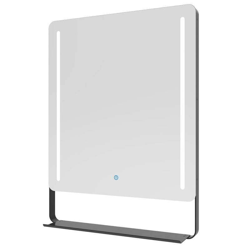 Aquabatos LED Badspiegel 50 x 70 cm Schwarzer Aluminiumrahmen Badezimmerspiegel mit Beleuchtung Kaltweiß 6400K Spiegel mit Ablage Dimmbar von AQUABATOS