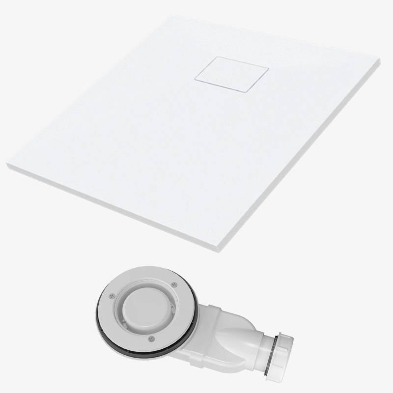 Aquabatos Rechteck Duschwanne 120 x 80 cm Duschwannen-Set SMC Duschtasse Brausewanne Rutschfest Steinoptik mit Ablaufgarnitur von AQUABATOS