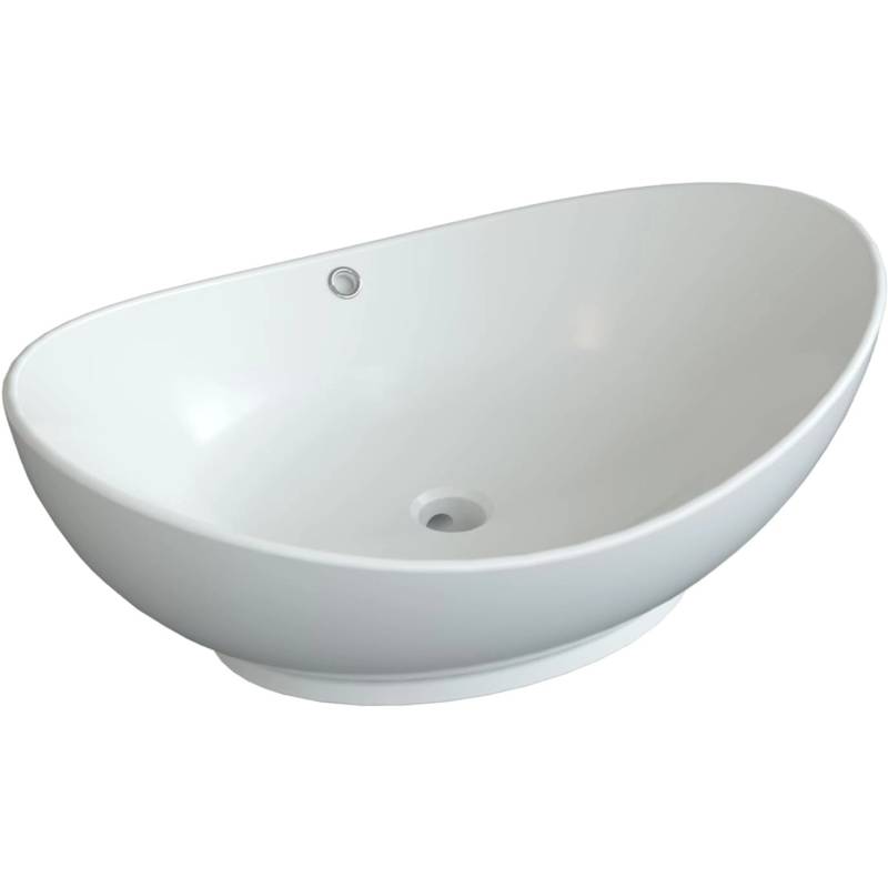 Aquabatos Whonen Aufsatzwaschbecken 60.5 x 39 x 19 cm Waschbecken Oval Design Handwaschbecken Aufsatzbecken aus Keramik mit Überlauf von AQUABATOS