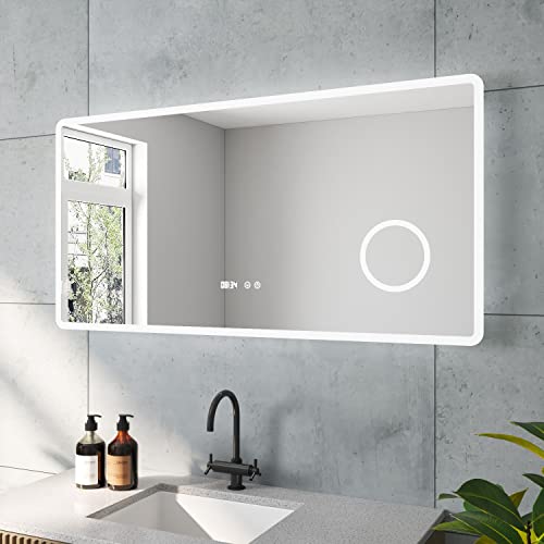 BORAS-Serie Badspiegel mit indirekte LED Beleuchtung Uhr 120x60 cm Beschlagfrei Antibeschlag Kaltweiß 6400K Dimmbar Beleuchteter Kosmetikspiegel Touch Schalter mit Memory-Funktion für Wandschalter BORAS-Serie Badspiegel mit indirekte LED Beleuchtung Uhr 120x60 cm Beschlagfrei Antibeschlag Kaltweiß 6400K Dimmbar Beleuchteter Kosmetikspiegel Touch Schalter mit Memory-Funktion für Wandschalter von AQUABATOS