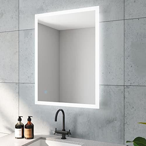 BOURGES-Serie Badspiegel mit indirekt Beleuchtung Hell Eckig 80x60 cm LED Badezimmerspiegel Günstig für Gäste WC Licht Spiegel Touch Schalter Dimmbar Memory-Funktion für Wandschalter Lichtschalter BOURGES-Serie Badspiegel mit indirekt Beleuchtung Hell Eckig 80x60 cm LED Badezimmerspiegel Günstig für Gäste WC Licht Spiegel Touch Schalter Dimmbar Memory-Funktion für Wandschalter Lichtschalter von AQUABATOS