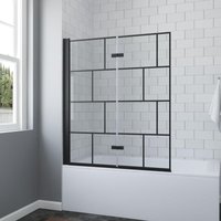 Badewannenaufsatz ohne bohren Schwarz matt Kariert 120 x 140 cm, Duschtrennwand für Badewanne Duschwand Glas aus 5 mm esg glas , mit Nano Beschichtung von AQUABATOS